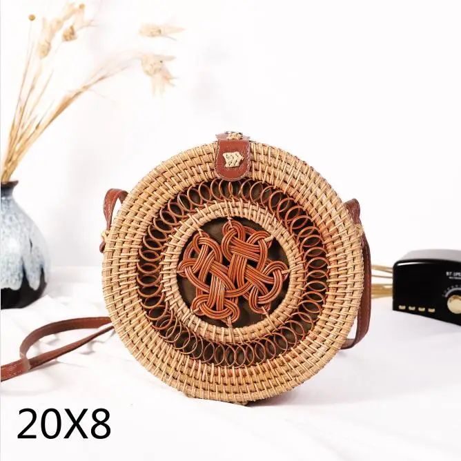 quanqunjie20x8cm Новинка, круглая Соломенная пляжная сумка, тканая Большая вместительная сумка на одно плечо, ручная вязаная крючком летняя сумка для девочек - Цвет: quanqunjie20x8cm