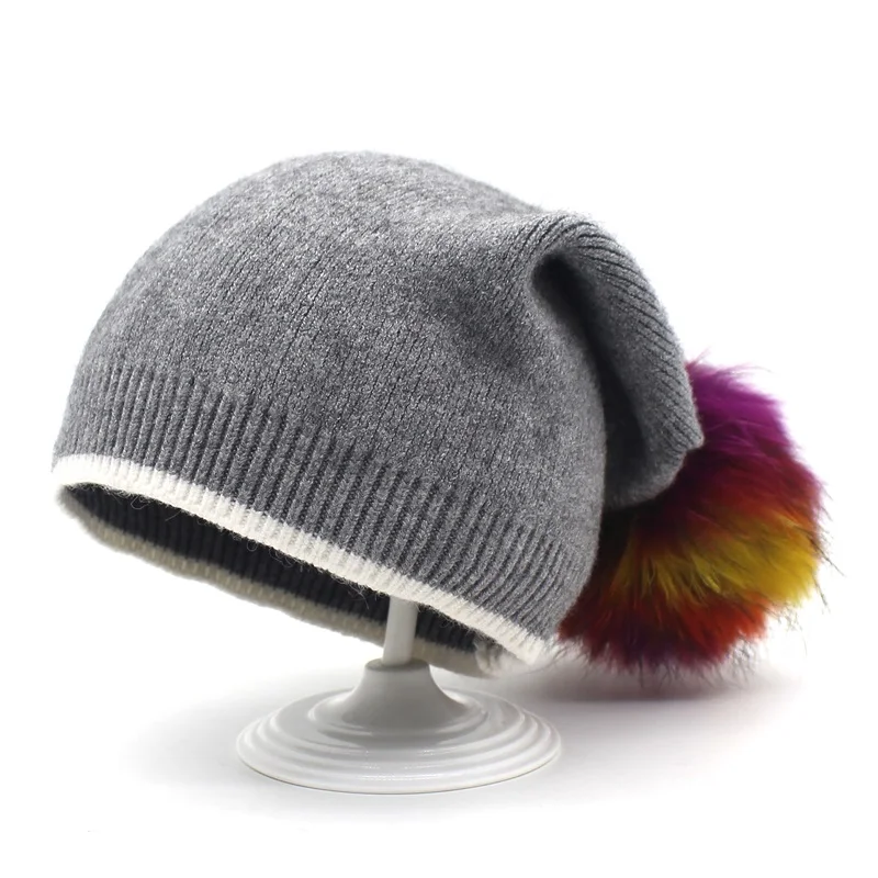 

Minhui 2018 New Winter Hats for Women Real Fur Hat Fashion Pompom Hat Wool Knitted Beanies Skullies Caps Gorro