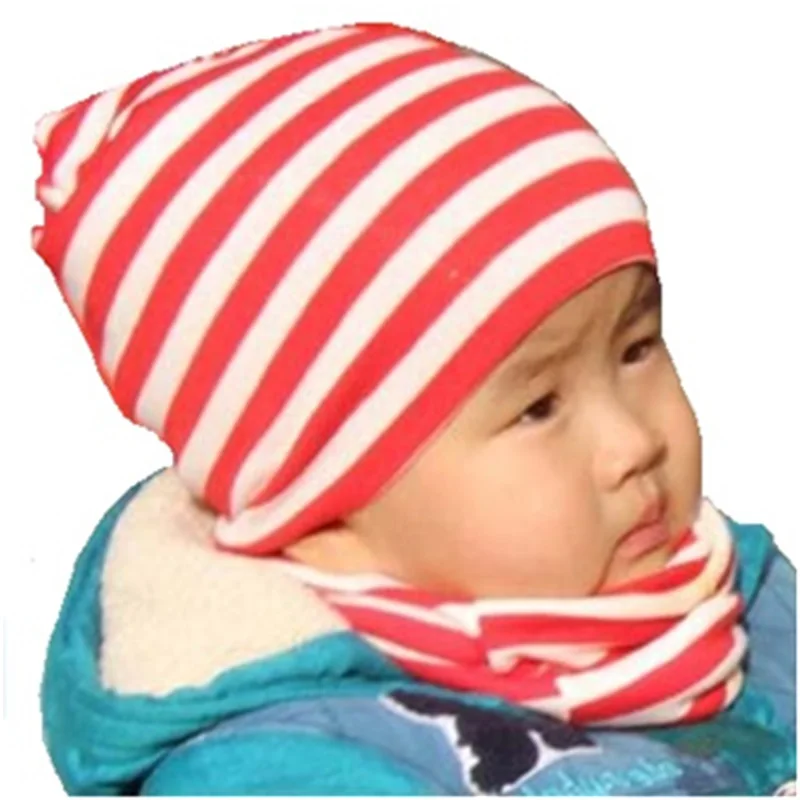 Полосатая хлопковая детская шапка со звездами шарф комплект для мальчиков и