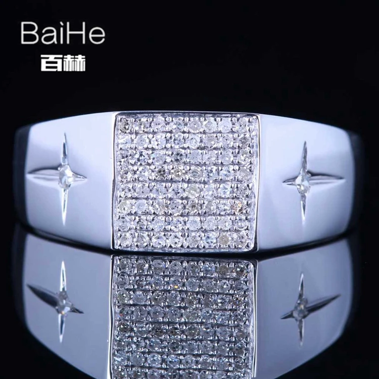 BAIHE Solid 14 K белое золото(AU585) 0.3CT Сертифицированный H/SI один круглый надрез натуральные Алмазы обручальные мужские кольца
