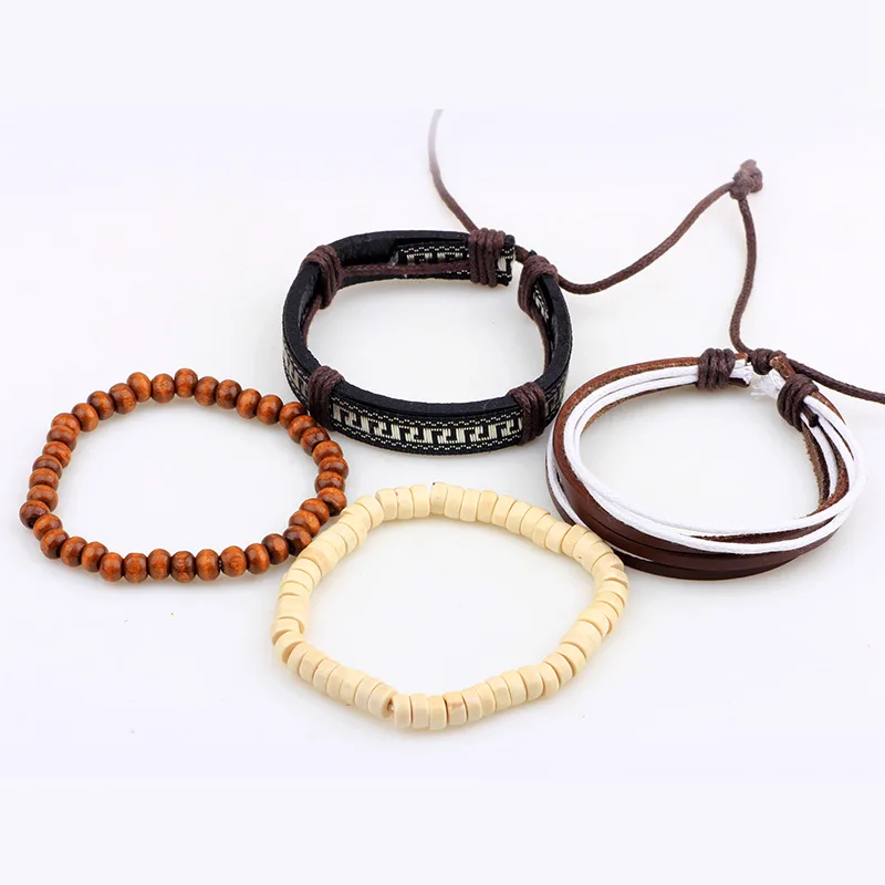 Fashion Jewelry 4PCS/Set Beaded Multilayer Handmade Hemp Rope Woven Leather Bracelets Hippy Friendship | Украшения и аксессуары
