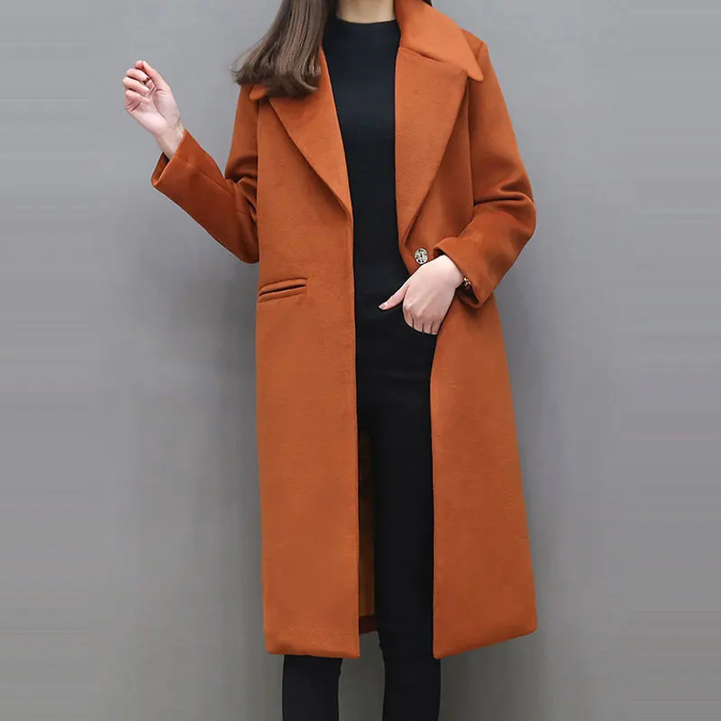 1 шт. весенне-осеннее шерстяное пальто для женщин длинное на одной пуговице