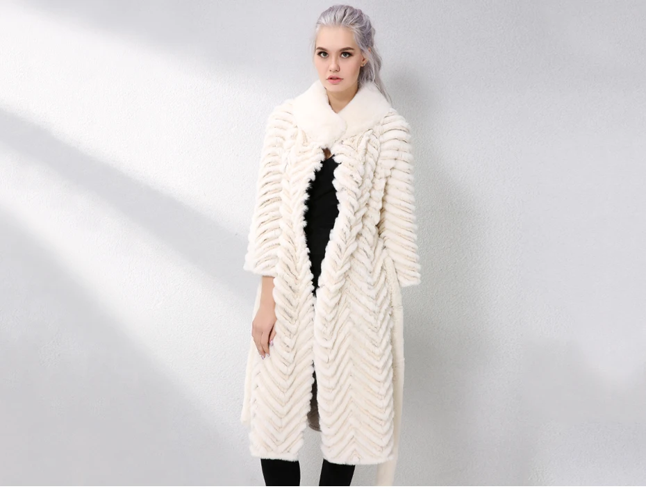 JEPLUDA Long Rex Rabbit Fur Coat With Knitted Lining Wool Natural Real Fur Coat Autumn-Winter Genuine Leather Jacket Women Parka