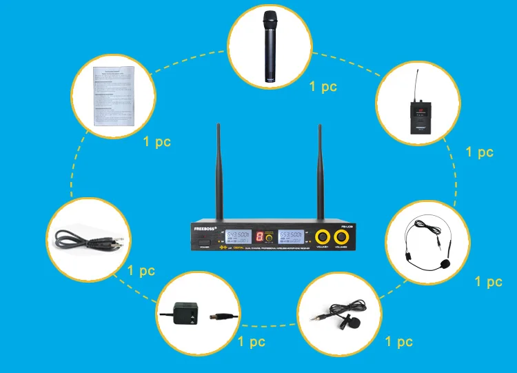 Freeboss FB-U10H двухполосный передатчик цифровой UHF беспроводной микрофон с ручной+ отворотом+ гарнитура микрофон для караоке