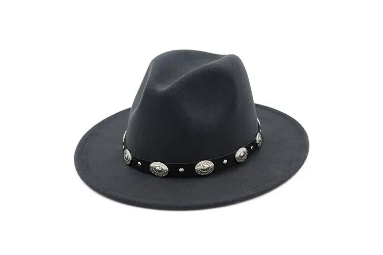 Fashion Wool Men's Women's Winter Autumn Fedora Hat With DIY Punk Belt Wide Brim Church Sombreros Jazz Cap Top Sun Hat
