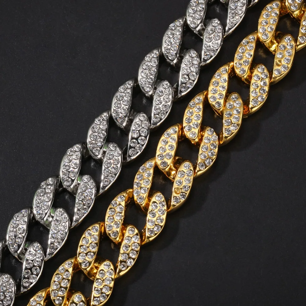 2 шт./компл. для мужчин хип-хоп iced out bling Chain Ожерелье и браслеты 15 мм ширина кубинские цепи ожерелье s ювелирные изделия Хип-хоп подарки