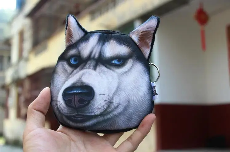 NEW 3D Printing Dog Coin Purses Doge Husky Puppy coin bag Women wallets Plush Zipper bag 20pcs/Lot