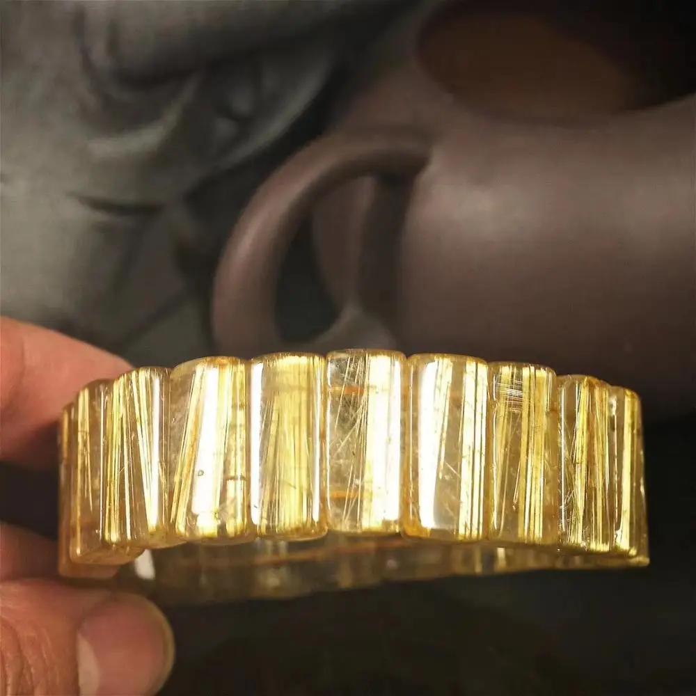 Натуральные Золотые рутилированные кварцевые кристаллы прямоугольные бусины