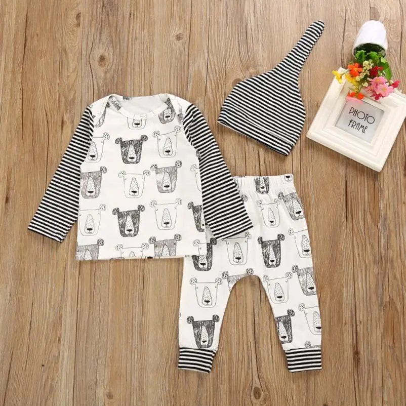 Newborn Infant Baby Girl Boy Cartoon T shirt Tops+Pants+Hat Outfit Clothes Set L9012 | Детская одежда и обувь