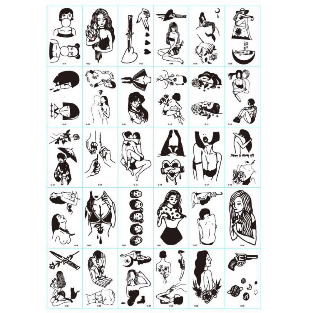 Горячие наклейки для татуировок черного и белого цвета с популярными рисунками временного телодвижения на воде.