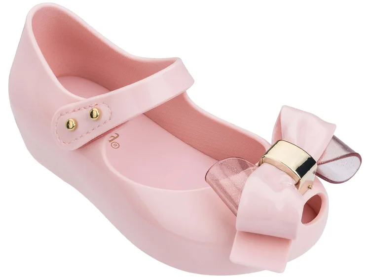 Розовый Mini Melissa/Новинка года; оригинальные прозрачные сандалии для девочек; детские сандалии с бантом; детская пляжная обувь; нескользящая обувь для малышей - Цвет: Розовый