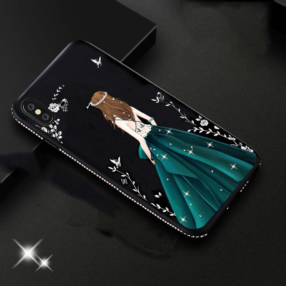 Женское платье бриллиантовый блестящий чехол ТПУ на iphone XS MAX Блестящий 8 Plus для XR SE