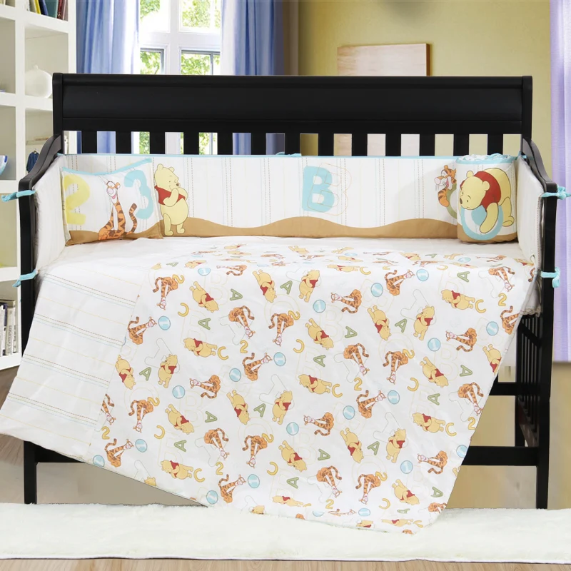 

7PCS embroidery baby kit de berço Cot Crib Bedding Set kit berco bebe Quilt Bumper Sheet (4bumper+duvet+sheet+pillow)