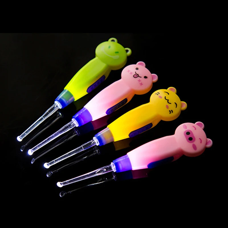 2 Pcs Cute Cartoon EarPick Ear Wax Remove LED Flashlight Pick Cleaner Tool Curette Spoon New Care Light Child | Красота и здоровье