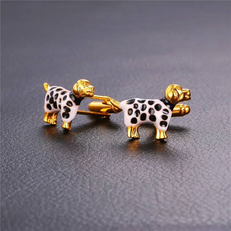 Подарок отца мужские Запонки милые далматинцы собака желтый Золотой/Серебряный