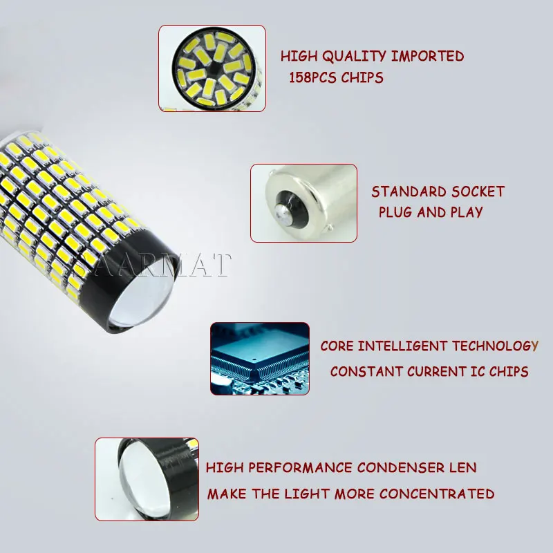 2 шт. 1156 P21W BA15S 158 SMD Canbus 6000K белый идеально подходят для управления Светодиодный