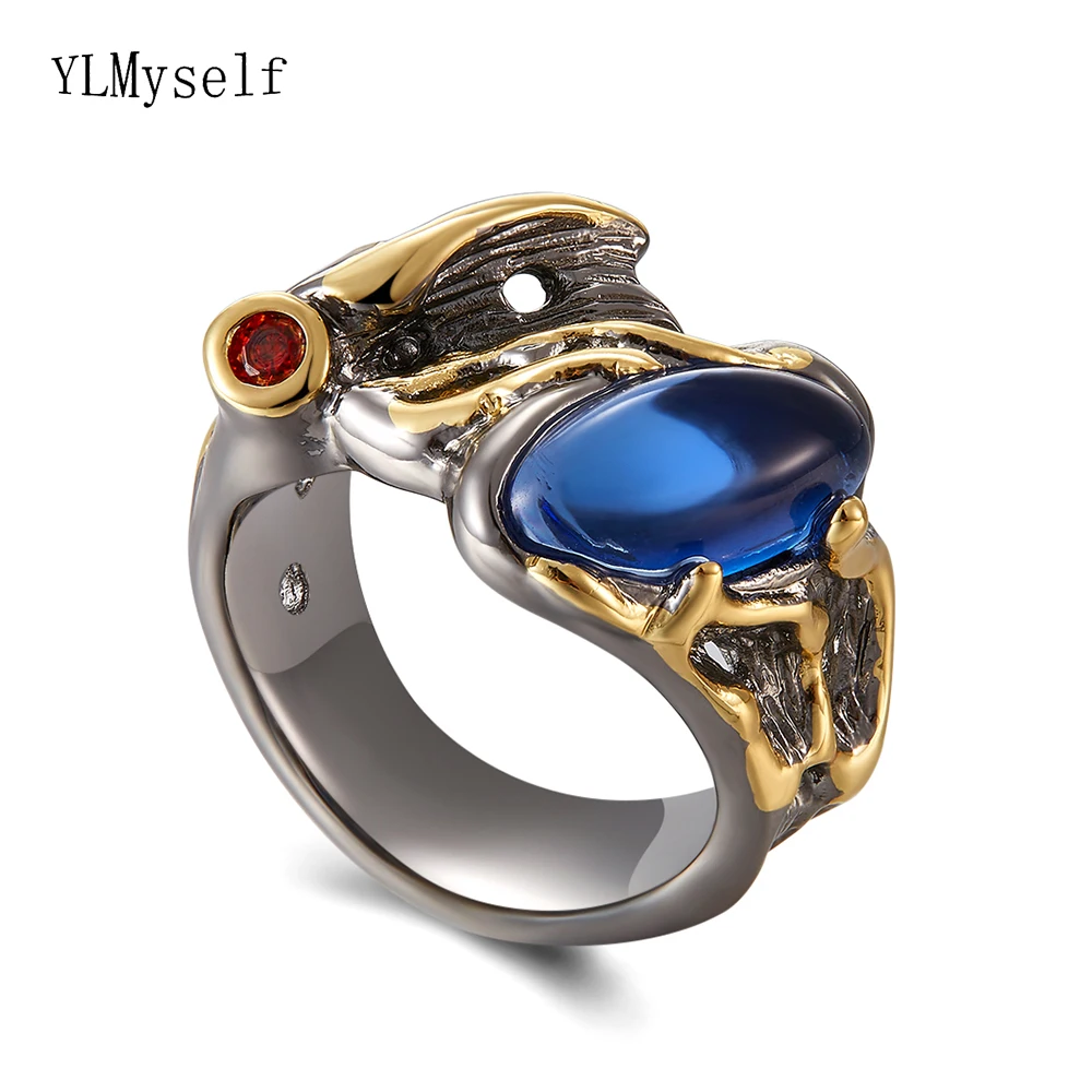 

Oval Blue stone Ring Gun Black Jewellery Women's Fashion Fast delivery Women Copper Jewelry Hot rings