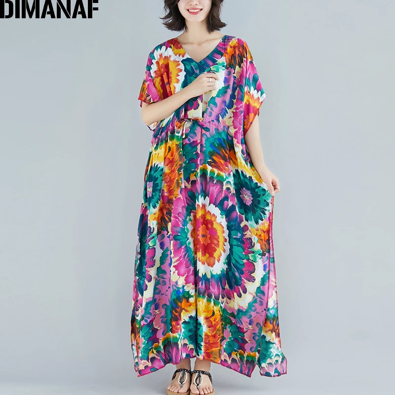 Женское пляжное платье DIMANAF летнее свободное Повседневное из хлопка и льна с