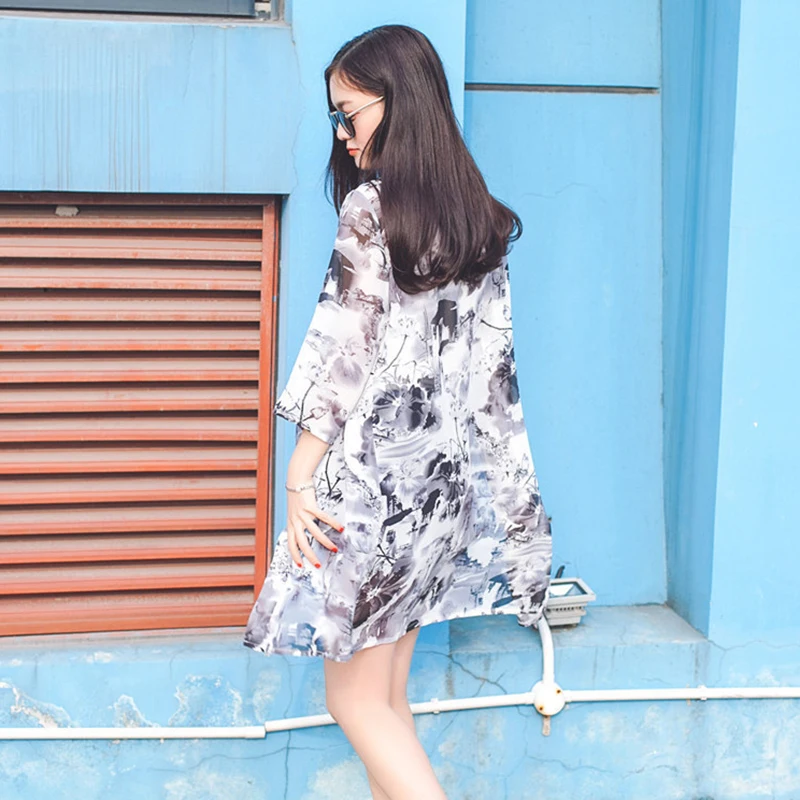 Защита от солнца Тонкий пляжный открытый Свободный Повседневный Кардиган шифон