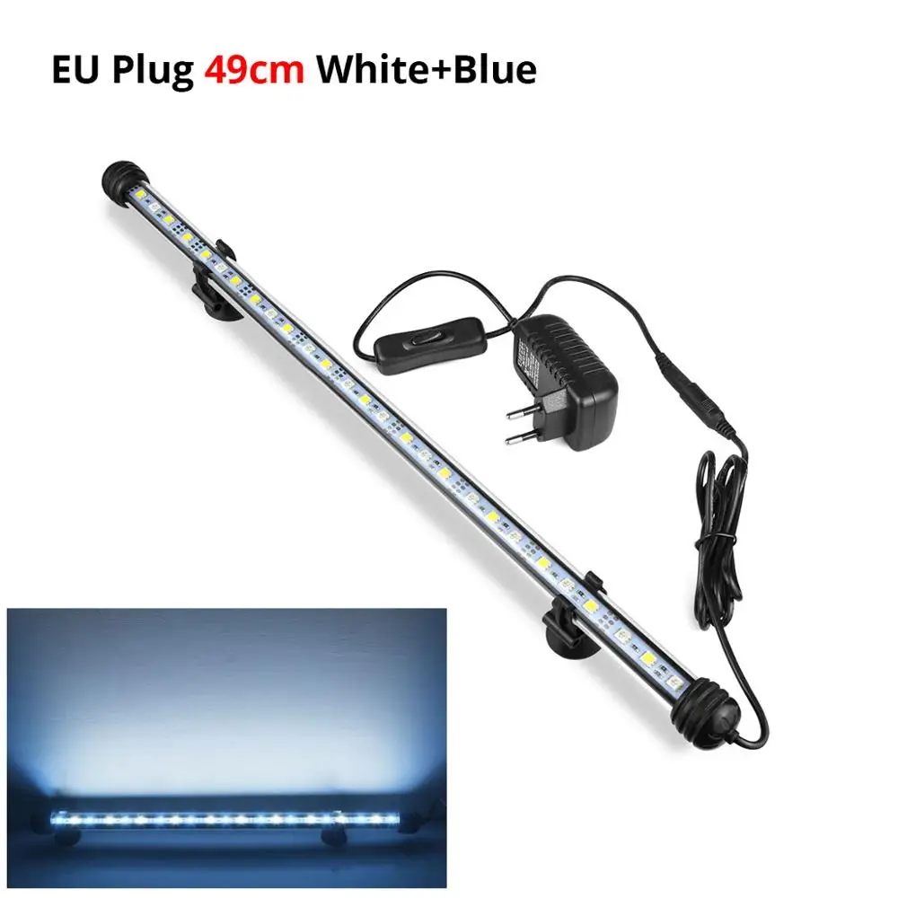 49CM White-Blue ЕС 220 V Водонепроницаемый светодиодные аквариумные лампочки Освещение для аквариума Погружной подводный свет Бар Аквариум Украшение лампы 19/29/39/49 см - Цвет: 49CM White-Blue