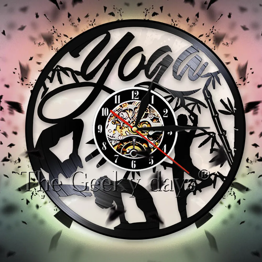 Креативный Йога практика виниловая запись настенные часы индуистская философия