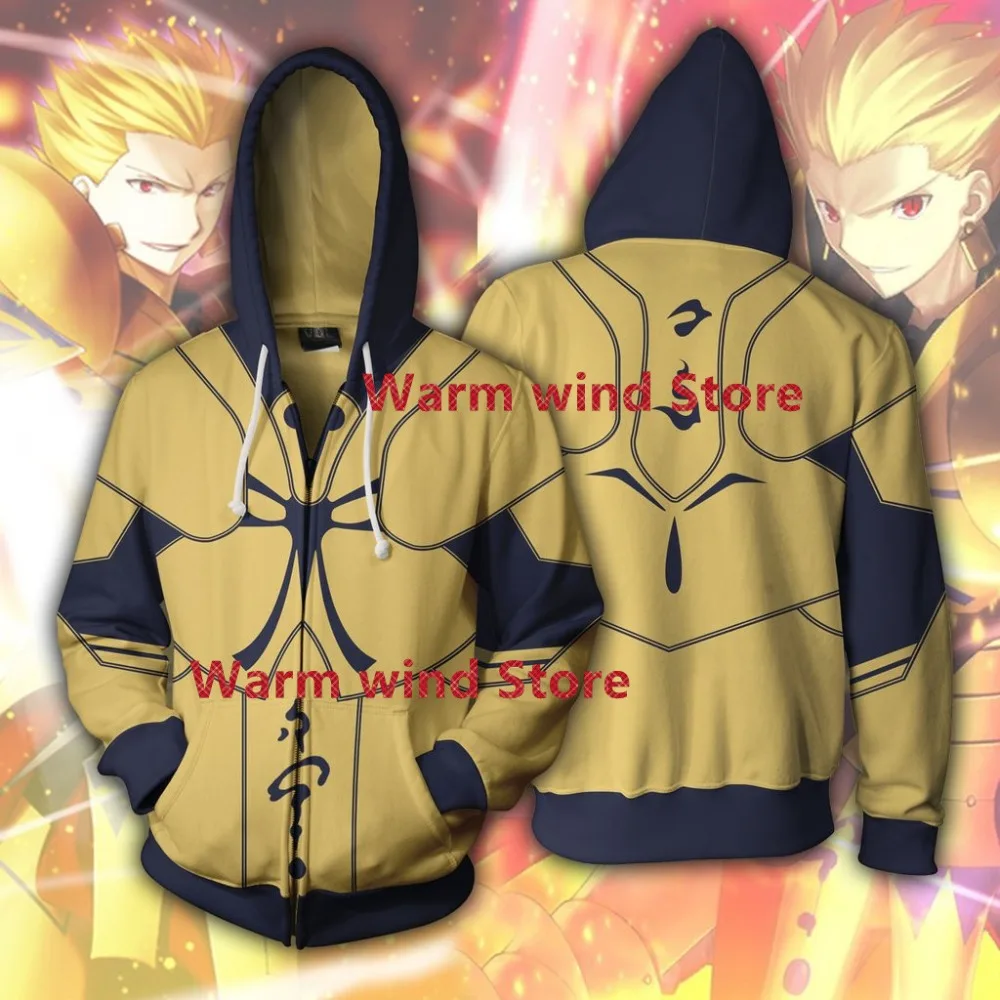 Fate Stay Night Archer cosplay Gilgamesh костюм Lancer 3D печать толстовки на молнии свитер с капюшоном