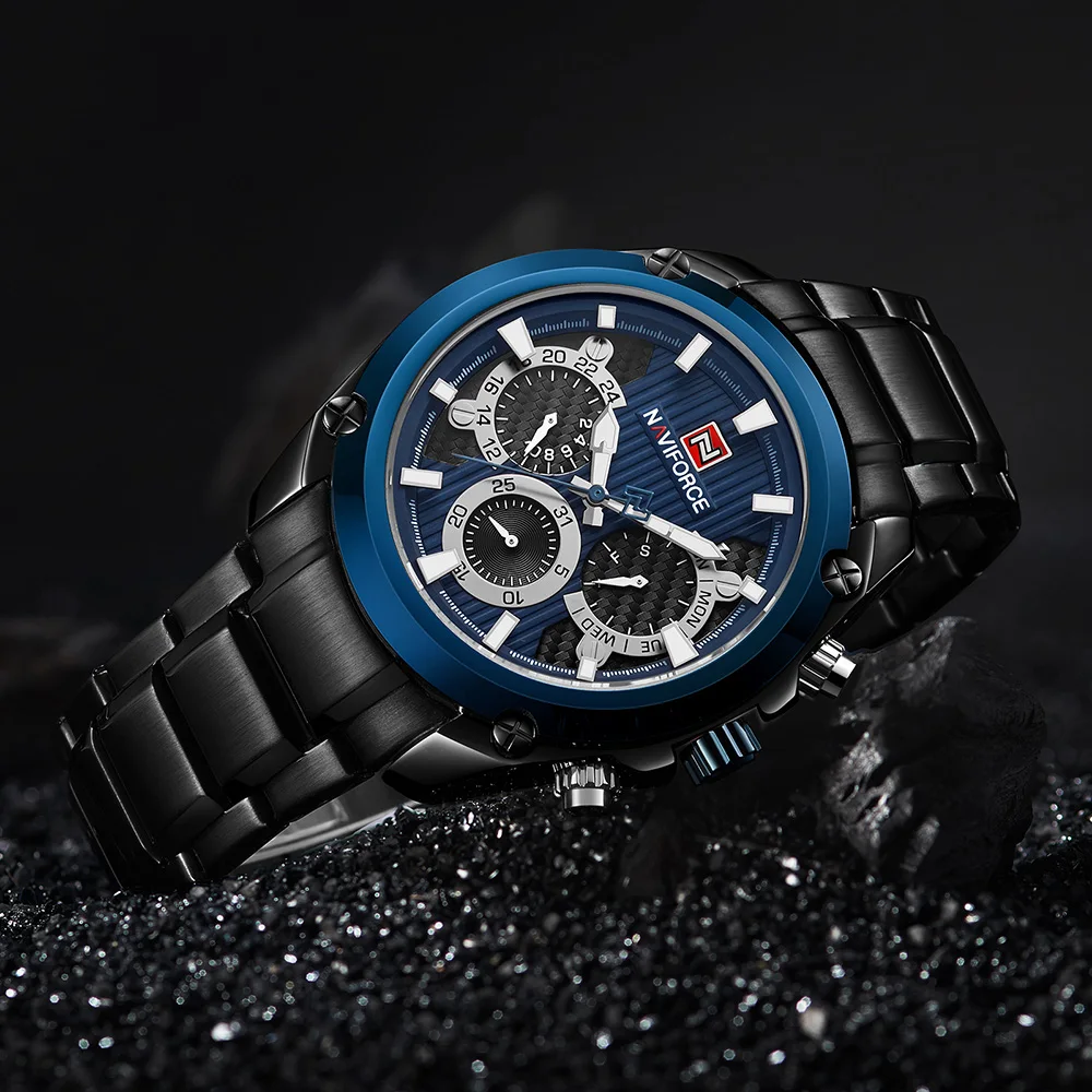 Топ люксовый бренд NAVIFORCE синие золотые часы мужские модные спортивные кварцевые мужские s часы полностью стальные водонепроницаемые часы Relogio Masculino