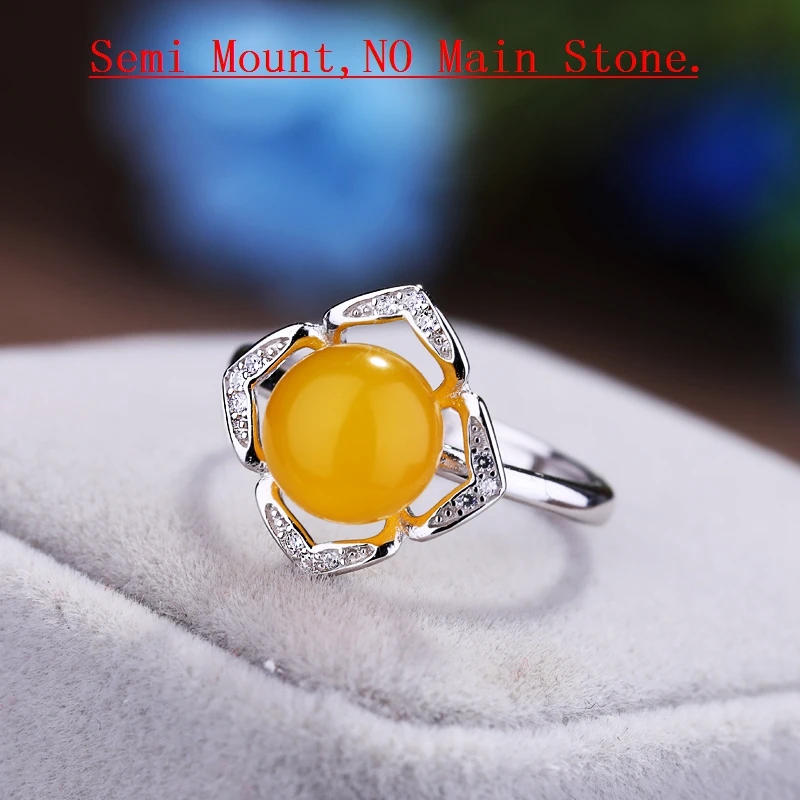 925 Sterling Silver Women Engagement Wedding Ring CZ 8 9 10mm Round Bead or Pearl Semi Mount fit Amber Garnet Wholesale | Украшения и