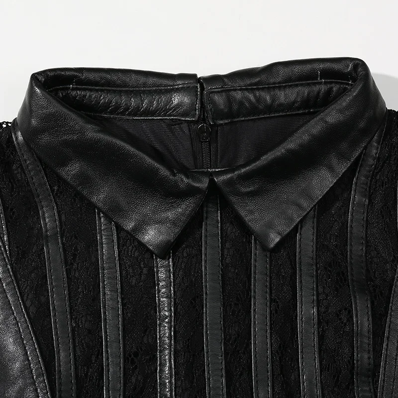 2019 Новое Осеннее женское платье из натуральной кожи офисное черное винтажное