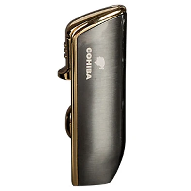 Cohiba Металл Газ Бутан 3 фонарь Jet Пламя зажигалка с удар для сигарет; защита от ветра зажигалки подарочная коробка - Цвет: grey