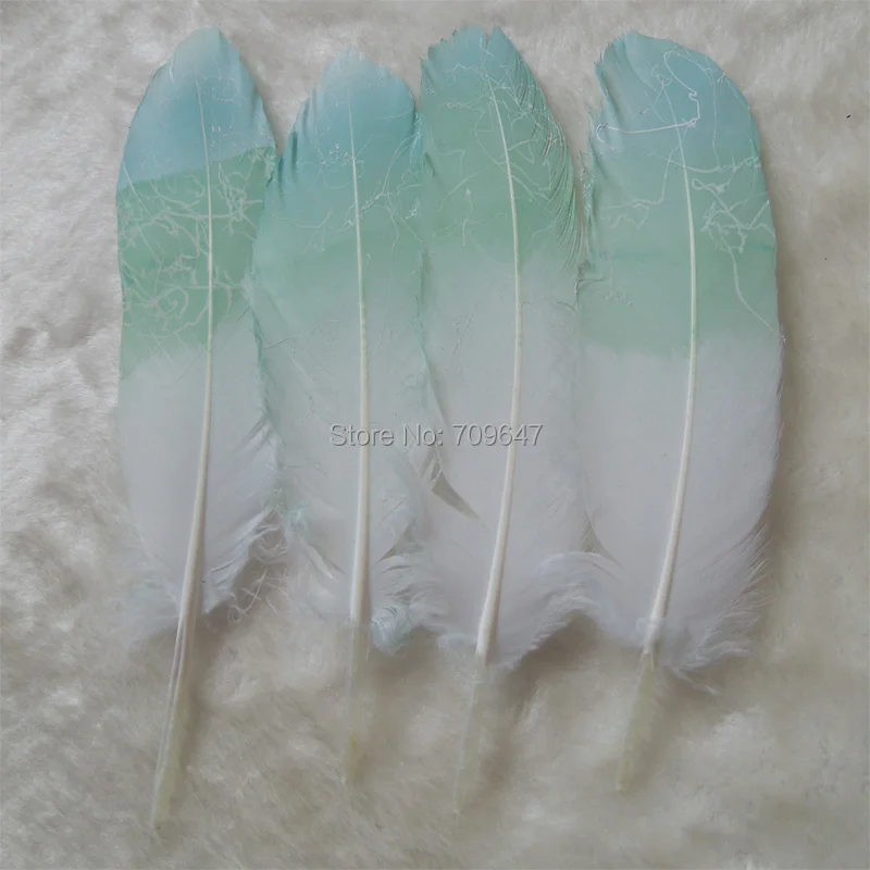 

Plumas! 50Pcs/lot!15-20cm-Hand Painting White Goose Satinettes Feathers ,Mint Green Dipped -Perfect for Earrings,Bridal Table