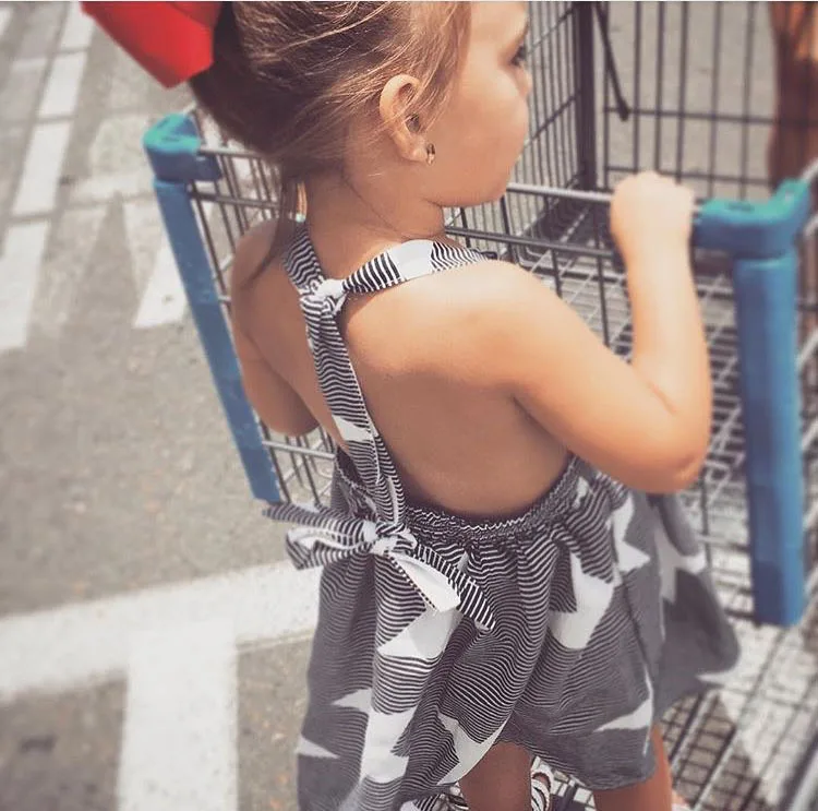 Новые платья для девочек детское Полосатое платье на бретелях с открытой спиной