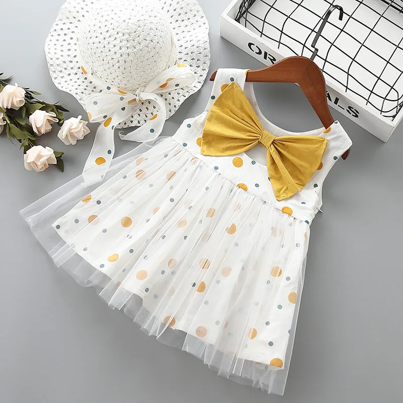 0-5 years High quality girl dress 2021 new summer fashion bow Dot kid children baby clothing party princess with hat | Детская одежда и