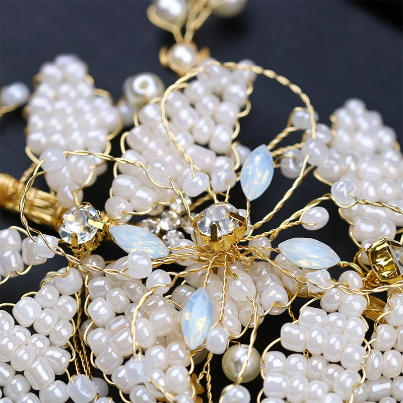 New Design Pearl Bride Headband Gold Headpiece Elegant Flower For Girl Women Wedding Hair Accessories |