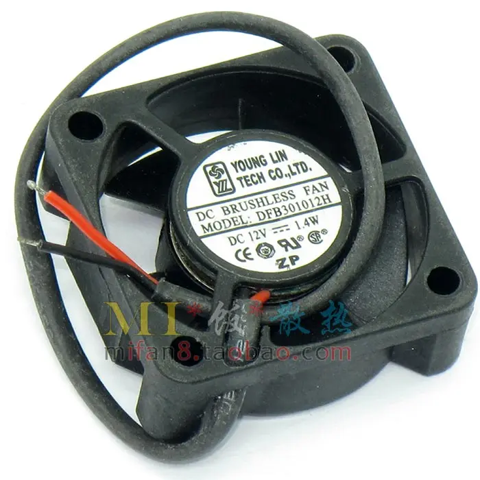 Двухпроводной серверный квадратный вентилятор Young Lin DFB301012H DC 12 В 1,4 Вт 30x30x10 мм