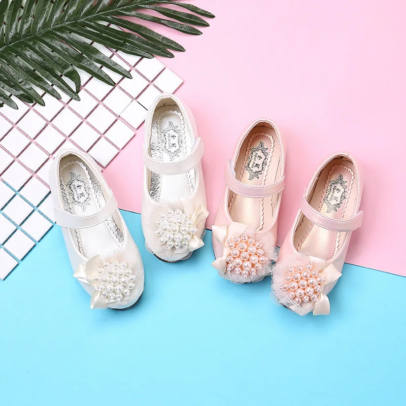Princess Girls Shoes Pink white Beaded non-slip wear-resistant dance shoes Kids Flats Children Wedding Party Dress |