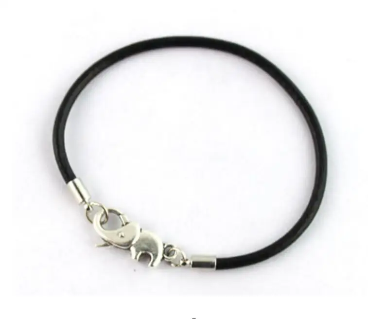 

Vintage Silver Elephant CLASP Bracelet Black Leather Charm Cuff Bracelet Fit Bead DIY Jewelry Crafts Handmade Accessories