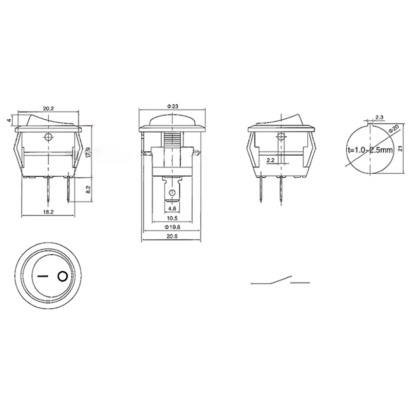 10pcs Round Rocker Switch 2 pin Boat Power feet Diameter 23 Hole 20MM Black Red 6A 250VAC | Обустройство дома