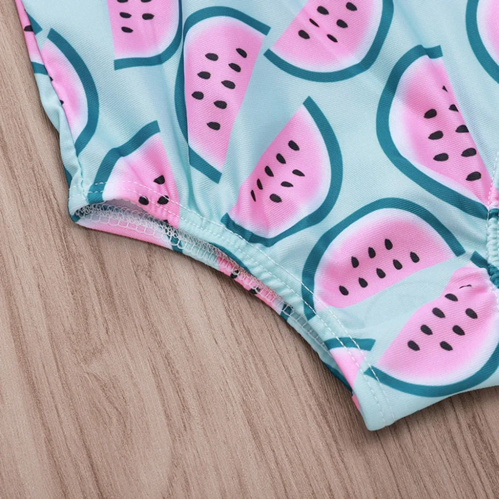 

Children Kids Cute Swimsuit Watermelon Fruit Printing Petals Lace Swimsuits Seaside Swimming Pool Clothes Suit