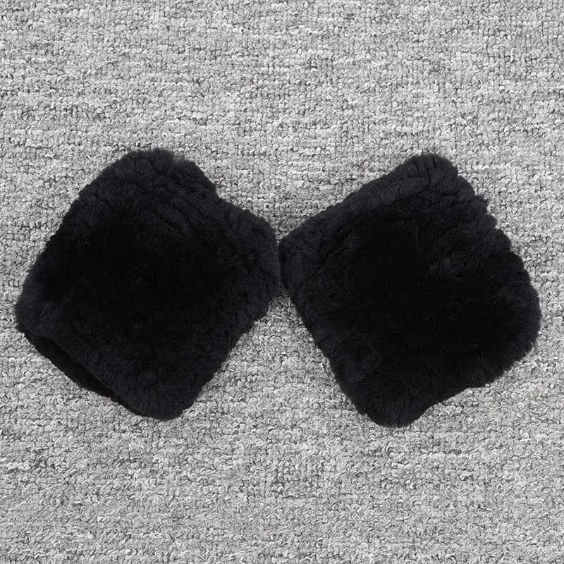 Black Настоящий мех кролика перчатки женские зимние толстые теплые натуральный мех женские варежки Новое поступление S7322 - Цвет: Black