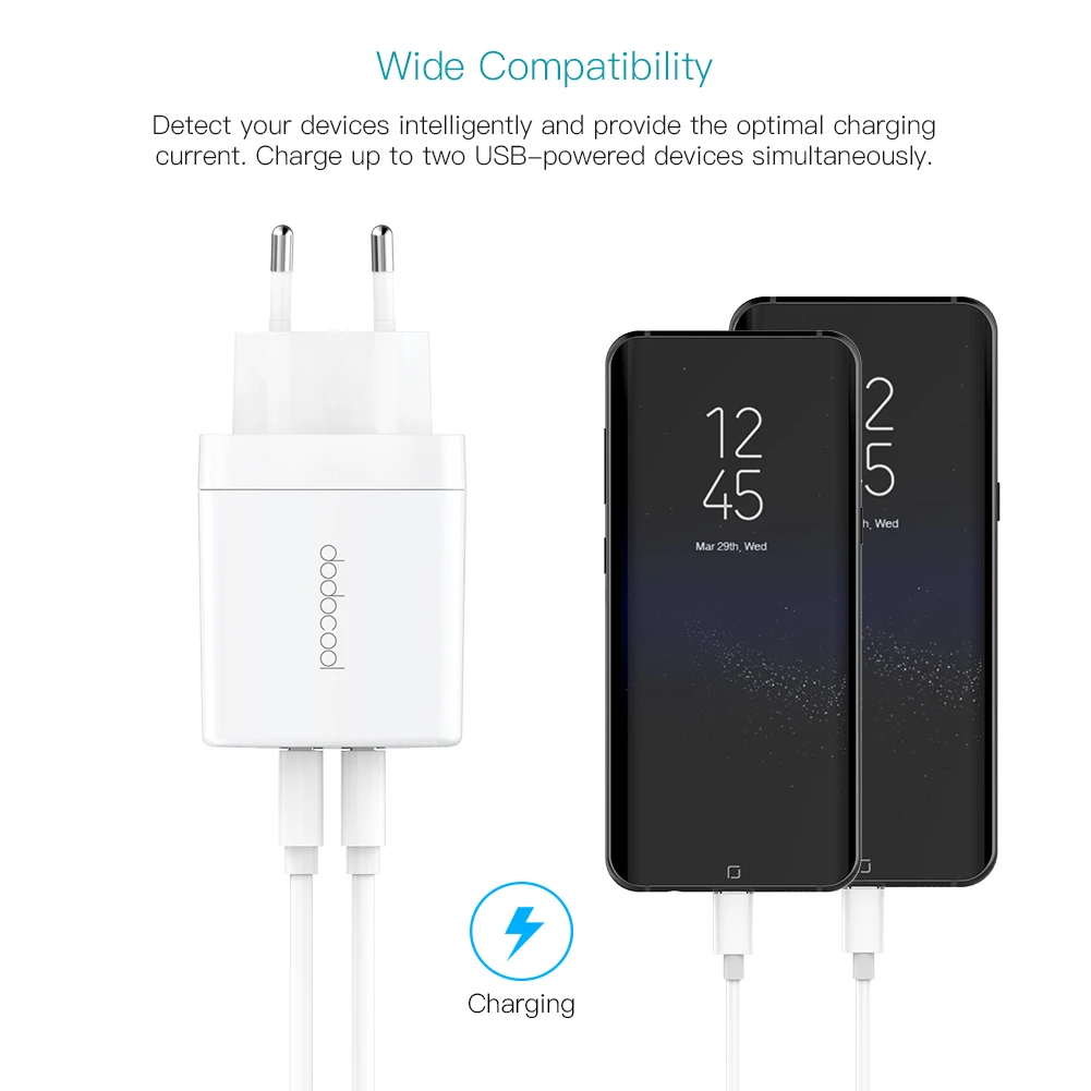 Dodocool 24 Вт Dual USB зарядное устройство для путешествий настенное зарядное устройство для мобильного телефона зарядное устройство адаптер EU UK для iPhone X 8 Plus 7 6s Xiaomi samsung