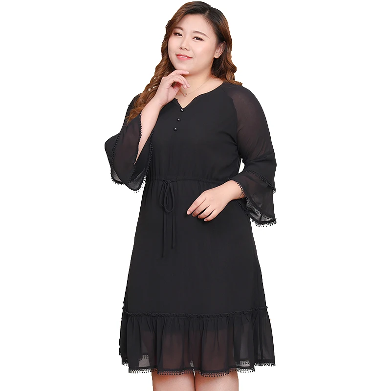 

TUHAO, женские осенние платья, черные, с оборками, офисные, женские, элегантные, вечерние, свободное платье 10XL 9XL 8XL размера плюс, женская одежда