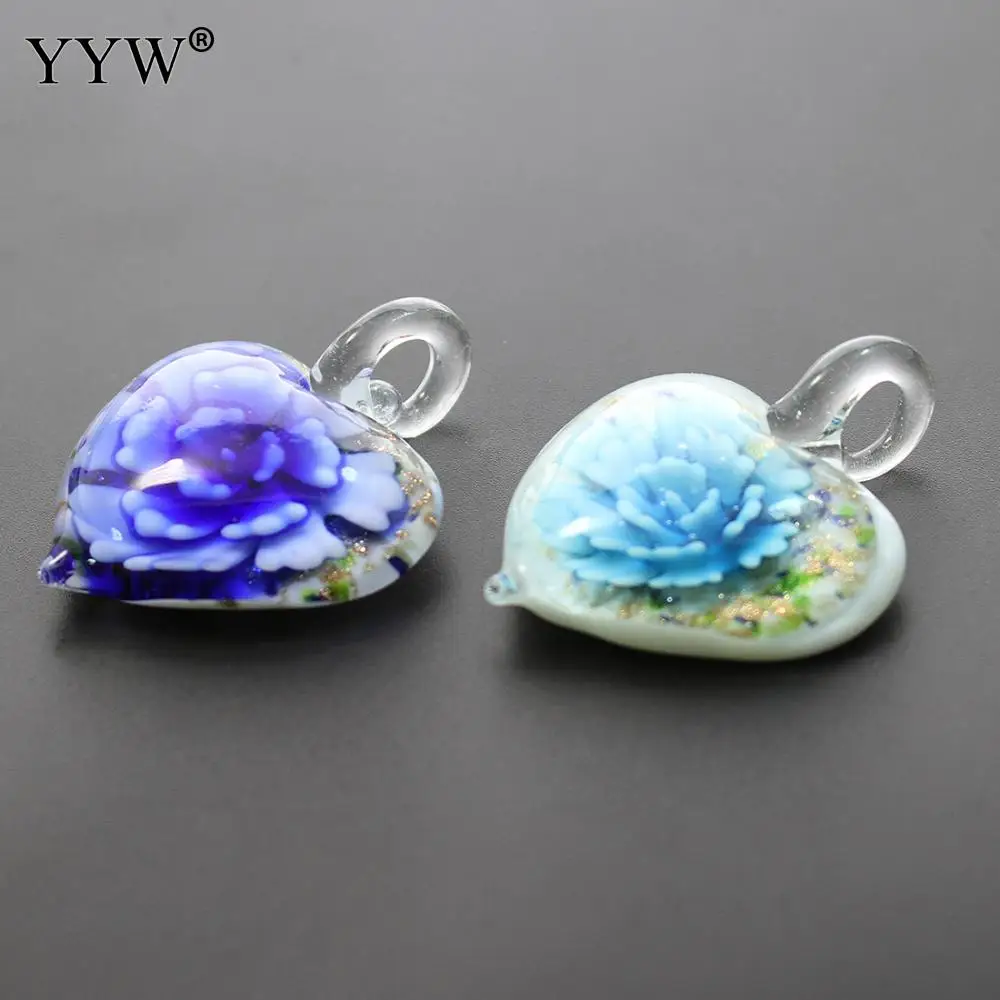 12pcs/Lot Charming Noctilucent Heart Lampwork Glass Pendants For Women 2019 Fashion Flower Charms Necklace Earrings | Украшения и