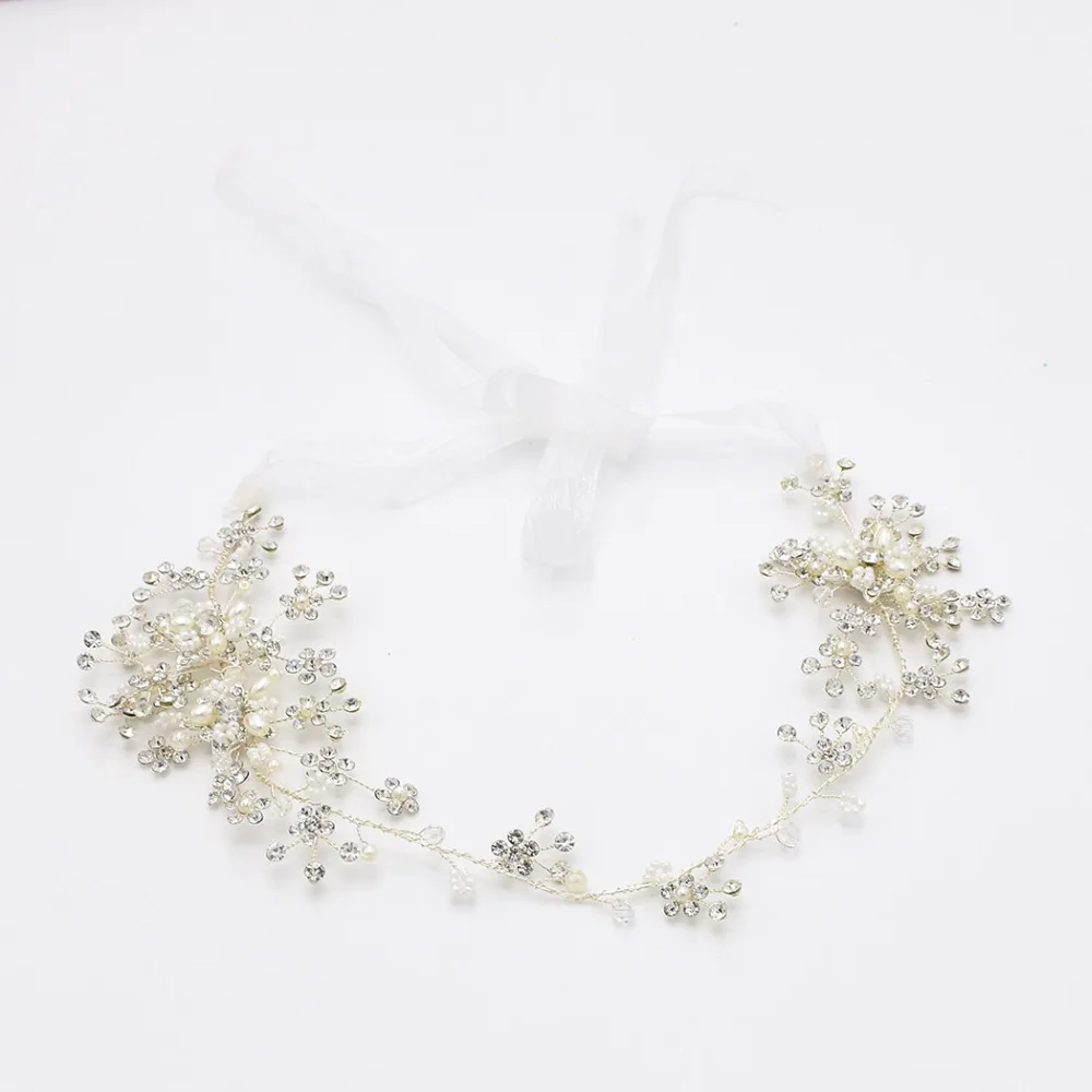 

Handmade Simulated Pearl Bridal Hair Accessories Rhinestone Crystal Flower Leaf Bridal Wedding Headband Tiara Women.