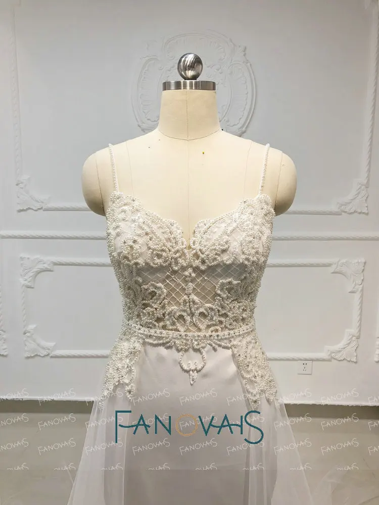 Bead Beach Boho Wedding Dresses Spaghetti Straps Tulle Train Gowns Sheath Lace Bridal Gown Vestido De Novia | Свадьбы и торжества