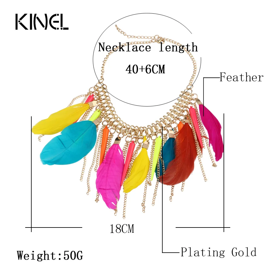 Женские кулоны Kinel винтажные с перьями и кисточками в стиле панк|tassel necklace|fashion
