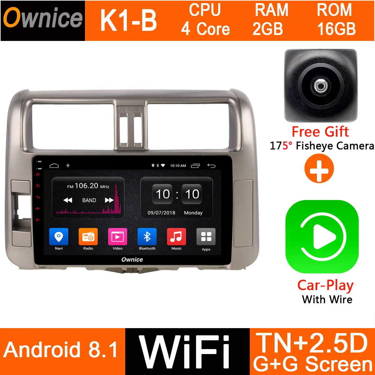 8 ядерный Android 9,0 " ips 4G ram+ 32G rom автомобильный Радио плеер gps для Toyota Prado 150 Land Cruiser 2010 2011 2012 2013 DSP CarPlay - Цвет: K1-B-CarPlay