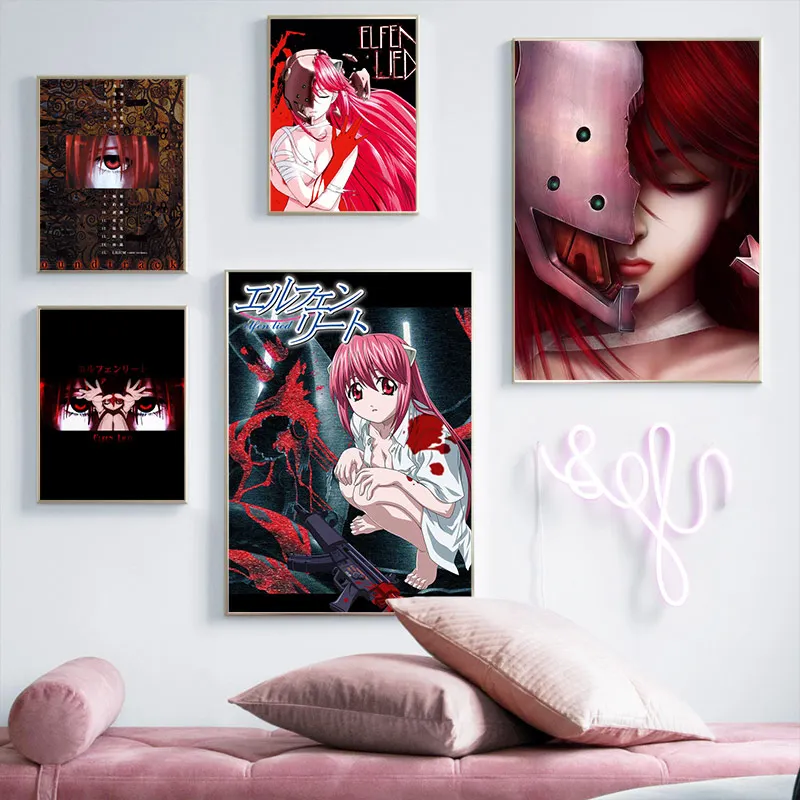 Настенные картины, модульные, Elfen Lied, аниме, холст, скандинавский стиль, украшение дома, живопись, принты, плакат для гостиной, Куадрос