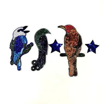 Набор патчей с блестками в виде птиц и звезд винтажная вышитая аппликация модное