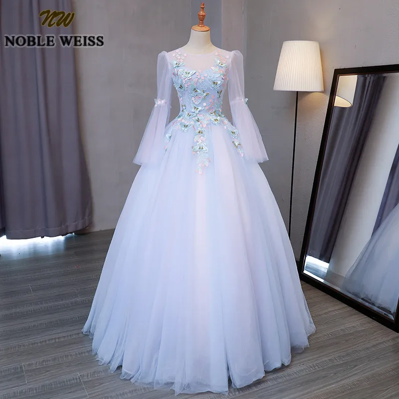 Благородный WEISS бальное платье Бальные платья с длинными рукавами Vestidos De 15 Anos